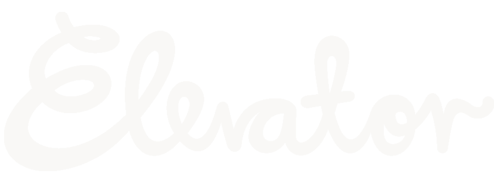 Official white script logo for Elevator Studios, a premier creative workspace and music rehearsal facility in the Baltic Triangle, Liverpool.